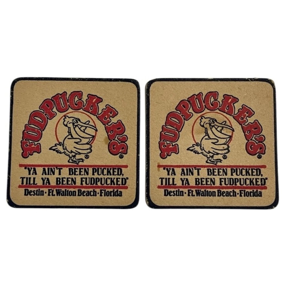 Fudpucker's Destin Ft. Walton Beach FL Beverage Coaster Lot of 2 Bar Advertising